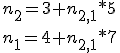 n_2=3+n_{2,1}*5\\n_1=4+n_{2,1}*7